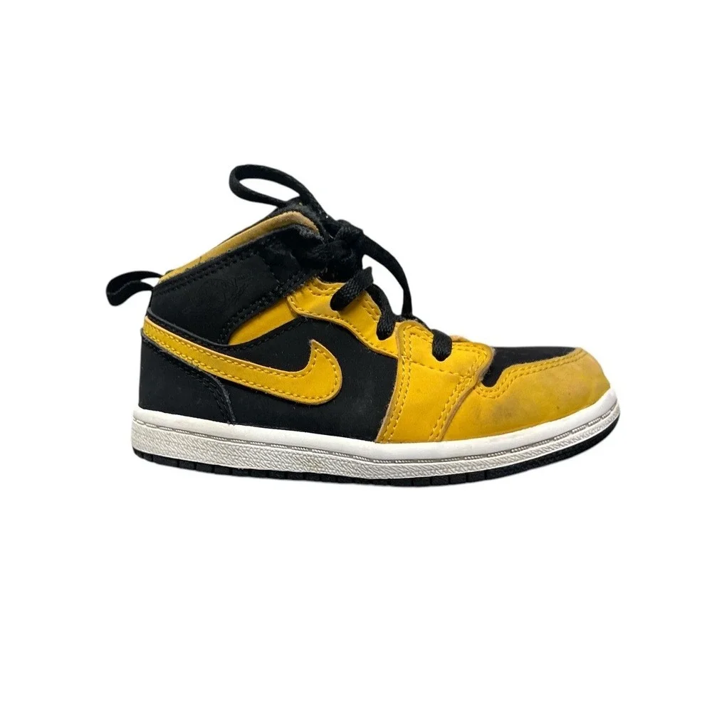 Jordan Air Jordan 1 Mid Kids 8C Yellow Black Pollen Retro Sneakers 640735-071
